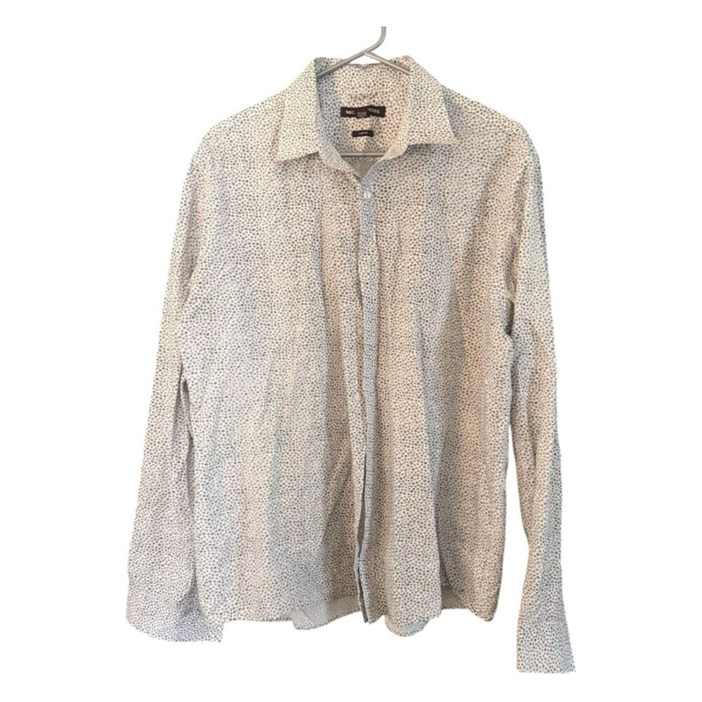 Michael Kors White Button-Down Shirt with Black Dot Print